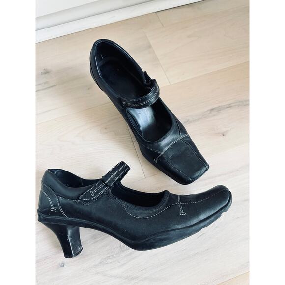 Y2K Leather Heeled Mary Janes Black Kenneth Cole Reaction Square Toe Classic - Picture 7 of 7